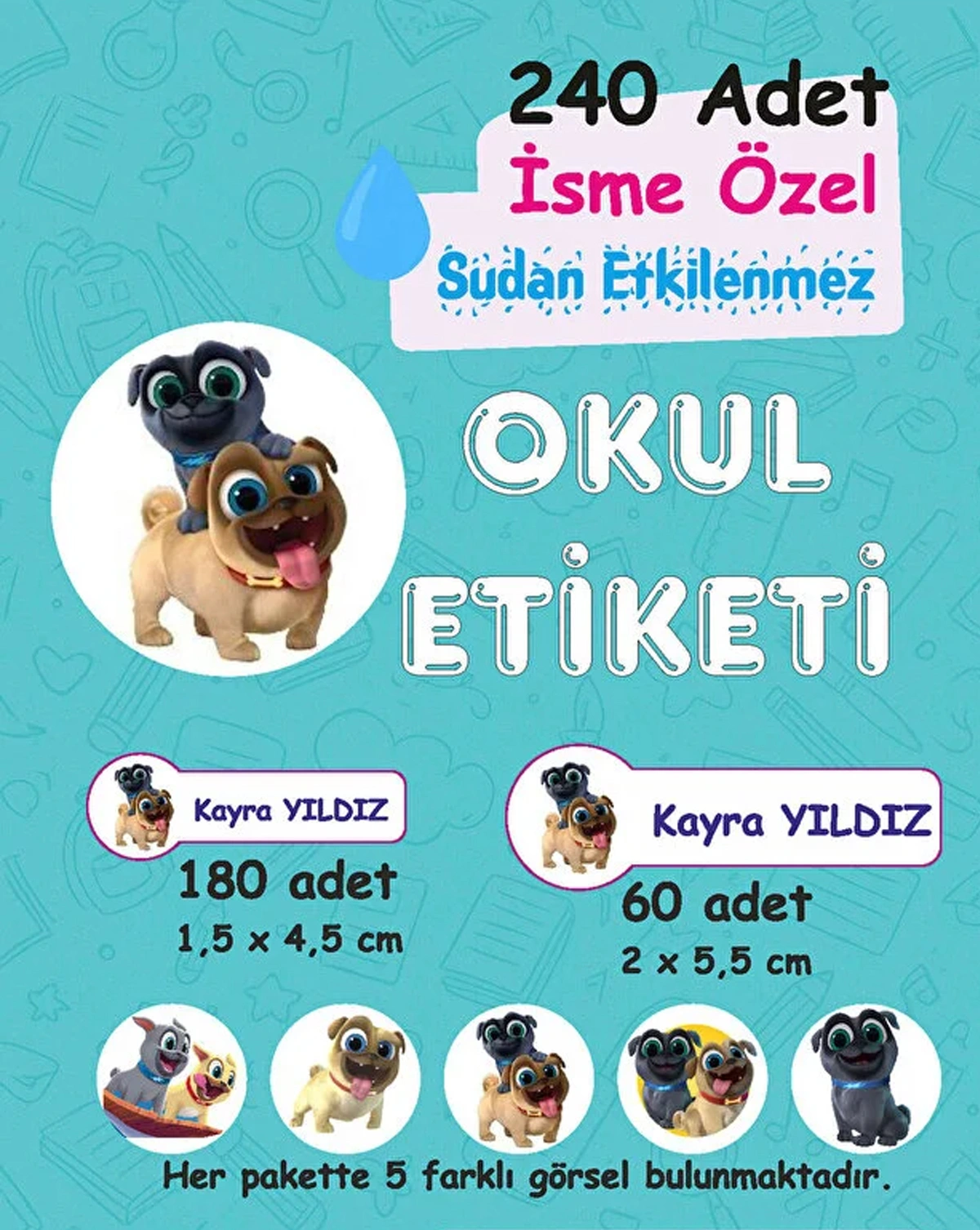 Bingo ve Rolly Kişiye Özel Sudan Etkilenmeyen Okul Etiketi