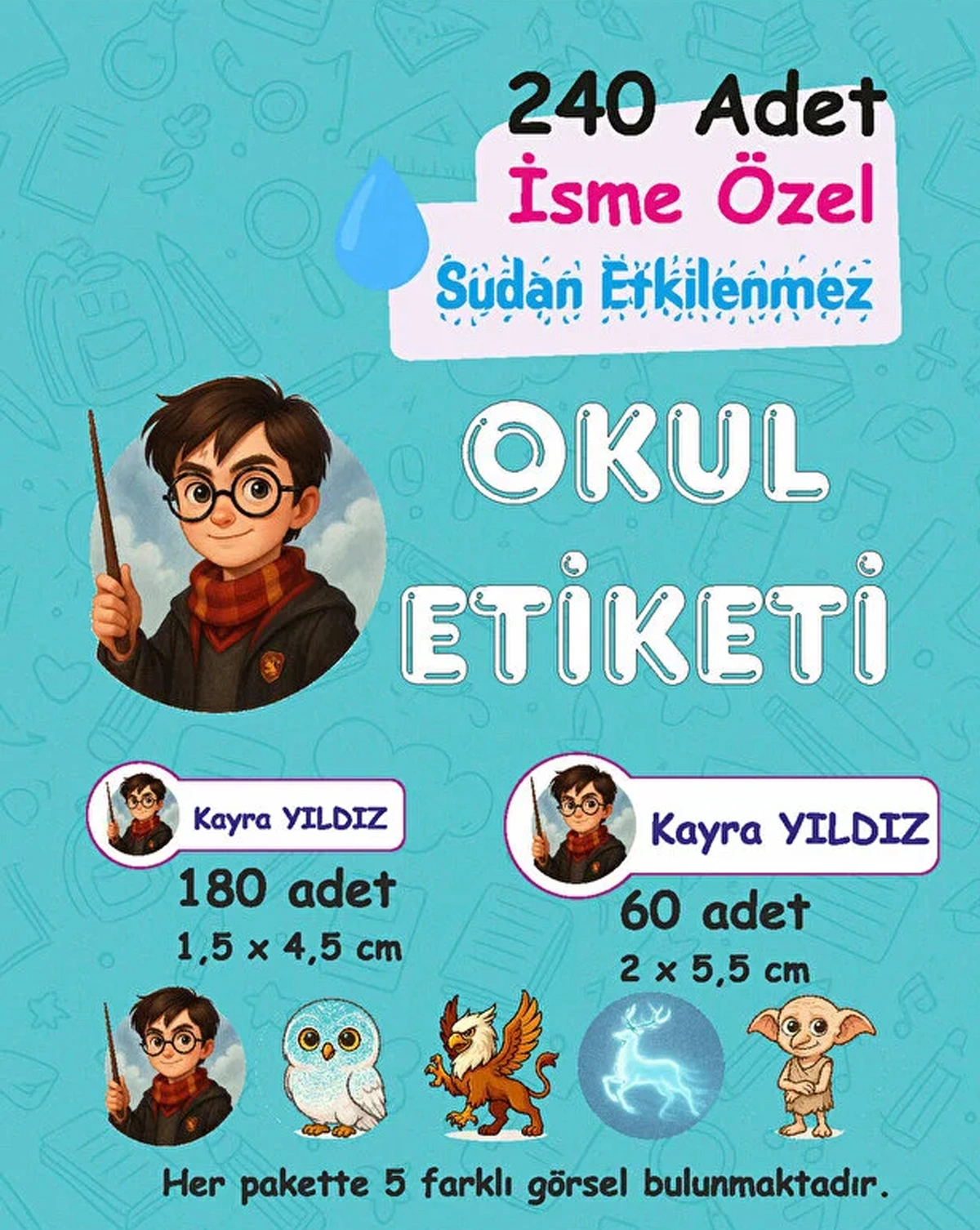 Harry Kişiye Özel Sudan Etkilenmeyen Okul Etiketi