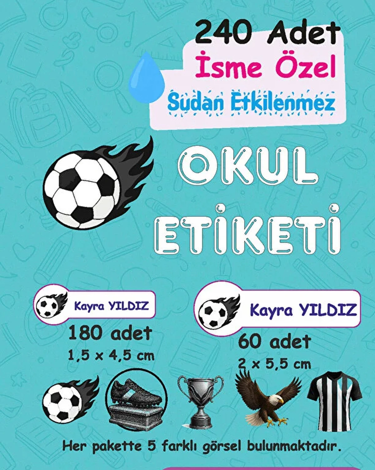 Kara Kartal Kişiye Özel Sudan Etkilenmeyen Okul Etiketi