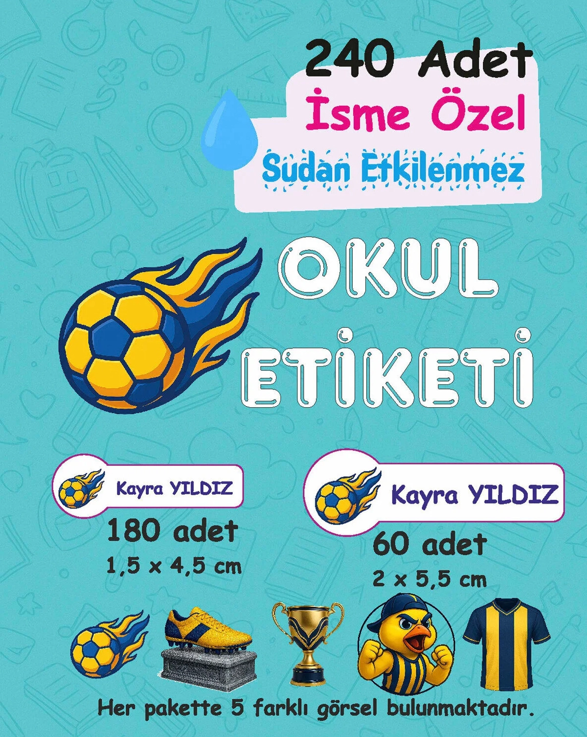 Sarı Kanarya Kişiye Özel Sudan Etkilenmeyen Okul Etiketi