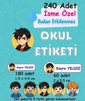 Anime E. Kişiye Özel Sudan Etkilenmeyen Okul Etiketi