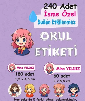 Anime K. Kişiye Özel Sudan Etkilenmeyen Okul Etiketi
