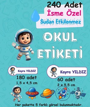 Astronot Kişiye Özel Sudan Etkilenmeyen Okul Etiketi