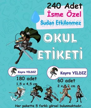 Attack on Titan Kişiye Özel Sudan Etkilenmeyen Okul Etiketi