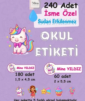 Baby Unicorn Kişiye Özel Sudan Etkilenmeyen Okul Etiketi