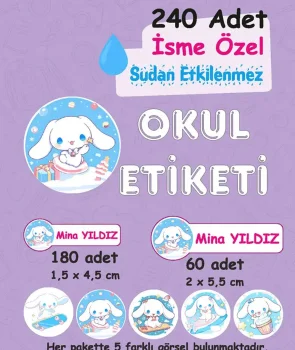 Cinnamoroll Kişiye Özel Sudan Etkilenmeyen Okul Etiketi