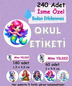 Deniz Kızı Kişiye Özel Sudan Etkilenmeyen Okul Etiketi