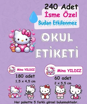 Hello Kitty Kişiye Özel Sudan Etkilenmeyen Okul Etiketi