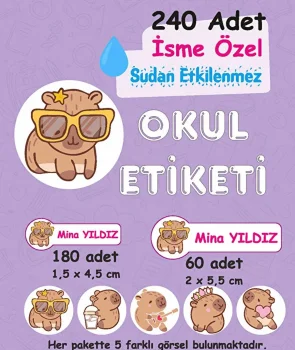 Kapibara Kişiye Özel Sudan Etkilenmeyen Okul Etiketi