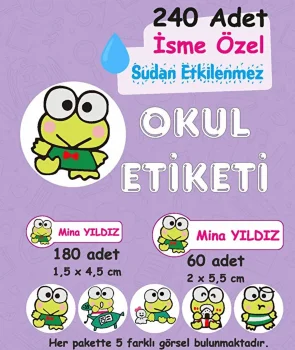 Keroppi Kişiye Özel Sudan Etkilenmeyen Okul Etiketi