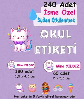 Kittycorn Kişiye Özel Sudan Etkilenmeyen Okul Etiketi