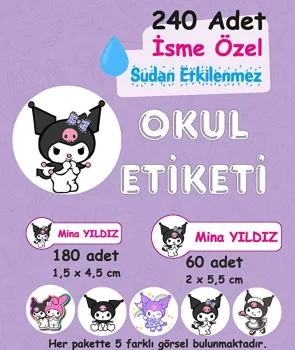 Kuromi Kişiye Özel Sudan Etkilenmeyen Okul Etiketi