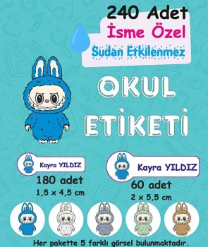 Labubu E. Kişiye Özel Sudan Etkilenmeyen Okul Etiketi