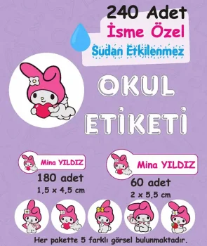 My Melody Kişiye Özel Sudan Etkilenmeyen Okul Etiketi