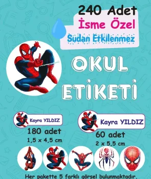 Örümcek Adam Kişiye Özel Sudan Etkilenmeyen Okul Etiketi