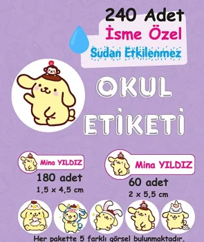 Pompompurin Kişiye Özel Sudan Etkilenmeyen Okul Etiketi