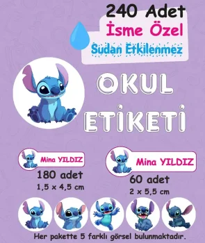 Stitch Kişiye Özel Sudan Etkilenmeyen Okul Etiketi