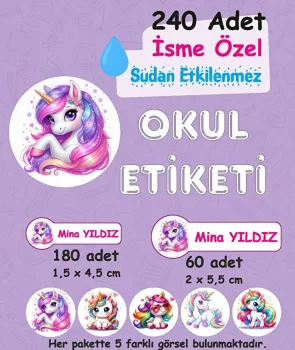 Unicorn Kişiye Özel Sudan Etkilenmeyen Okul Etiketi